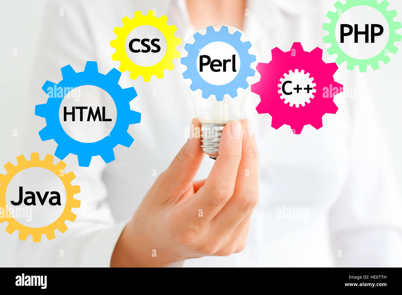 Différents langages web concept avec l'apprentissage du développement web businesswoman Banque D'Images