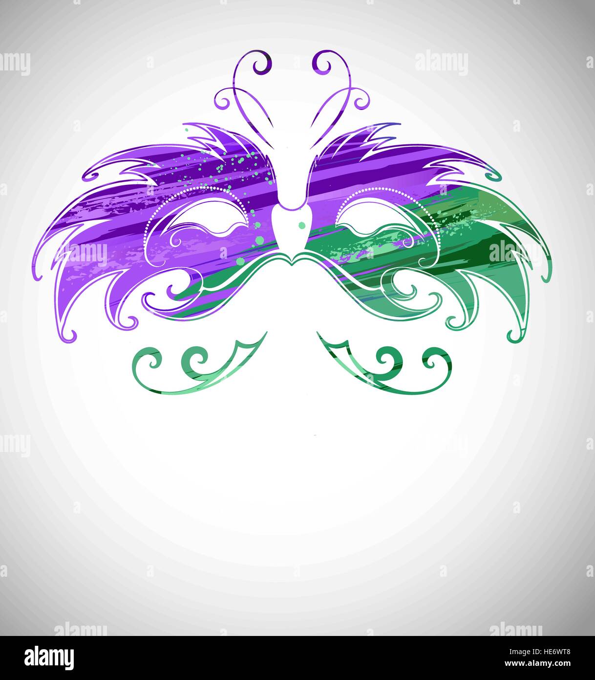 Masque Mardi Gras peint vert et peinture mauve sur un fond clair. Illustration de Vecteur