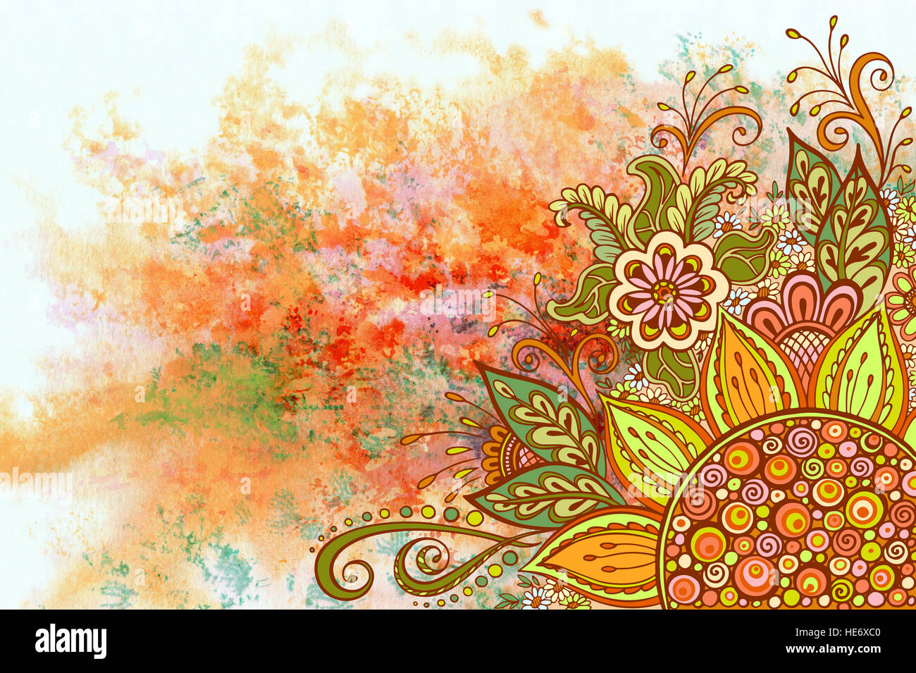 Motif floral sur l'Aquarelle Banque D'Images