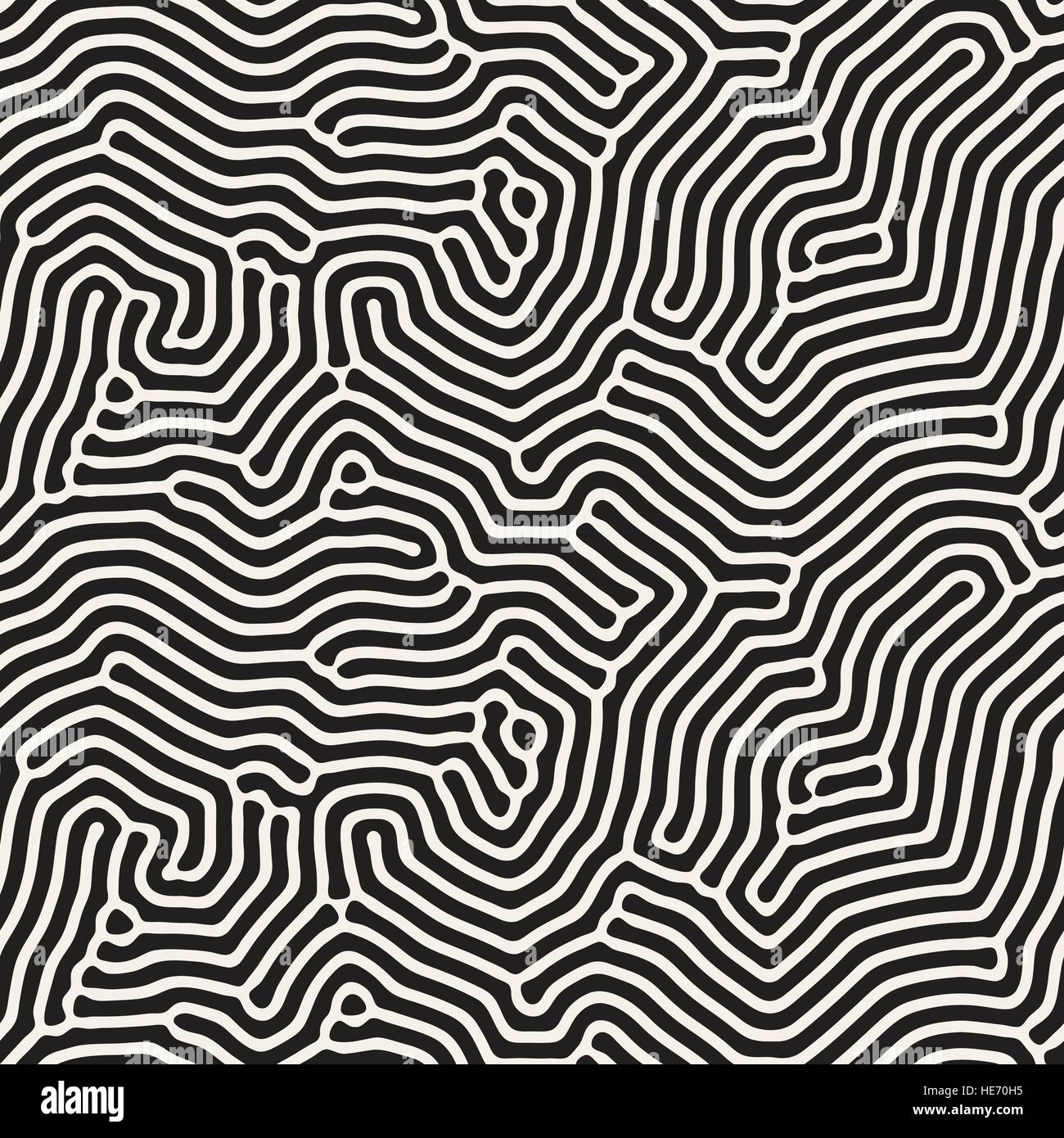 Lignes arrondies irrégulières organique . Seamless Vector motif en noir et blanc. Illustration de Vecteur