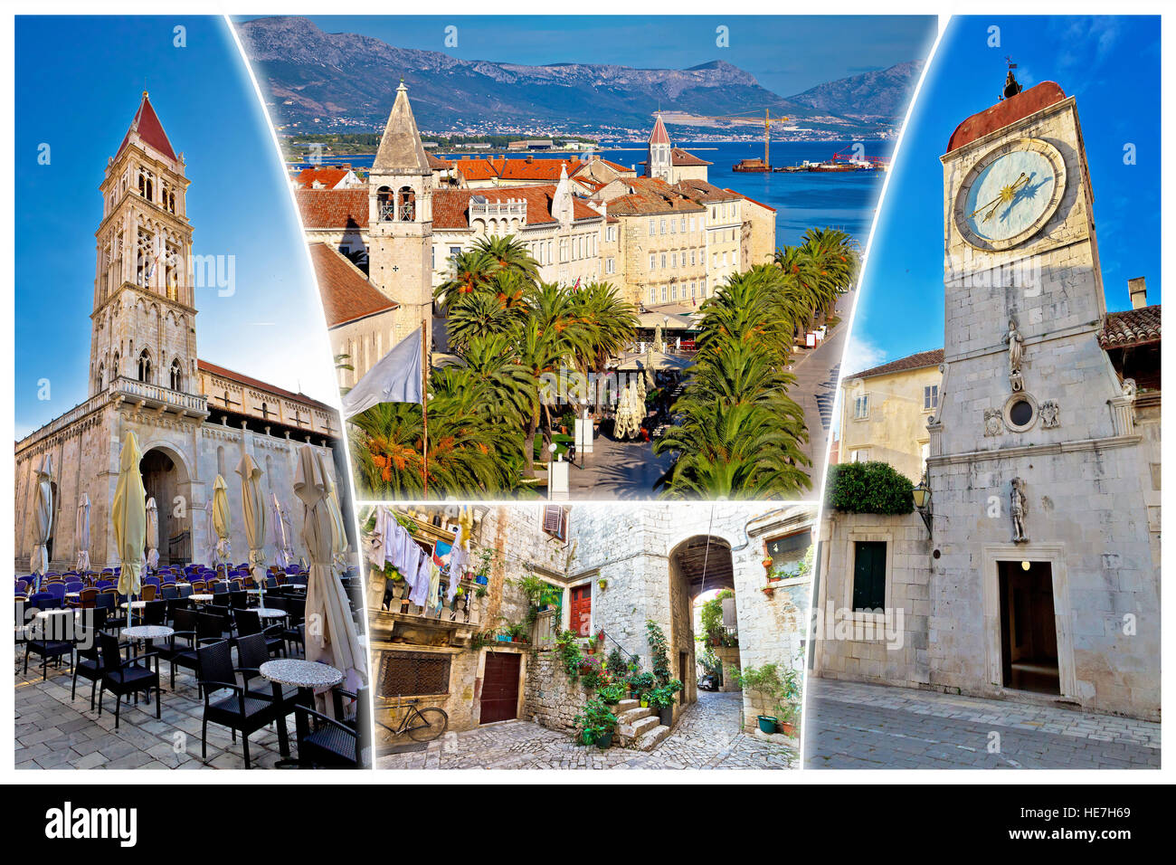 La ville de Trogir UNESCO collage touristiques carte postale avec des sites célèbres, Dalmatie, Croatie Banque D'Images
