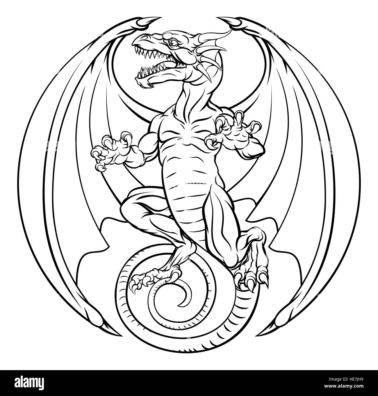 Un tatouage dragon illustration design dans un cercle Banque D'Images