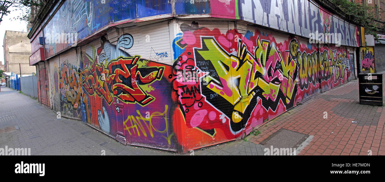 Belfast Rue Garfield,Panorama,graffiti Centre-ville, l'Irlande du Nord, Royaume-Uni Banque D'Images