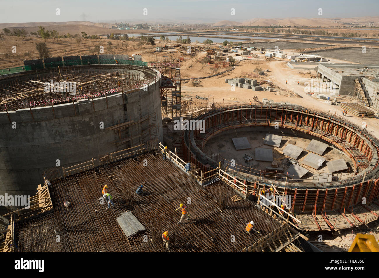 Construction de l'usine de traitement des eaux usées de As-Samra à Aqaba, Jordanie. Banque D'Images