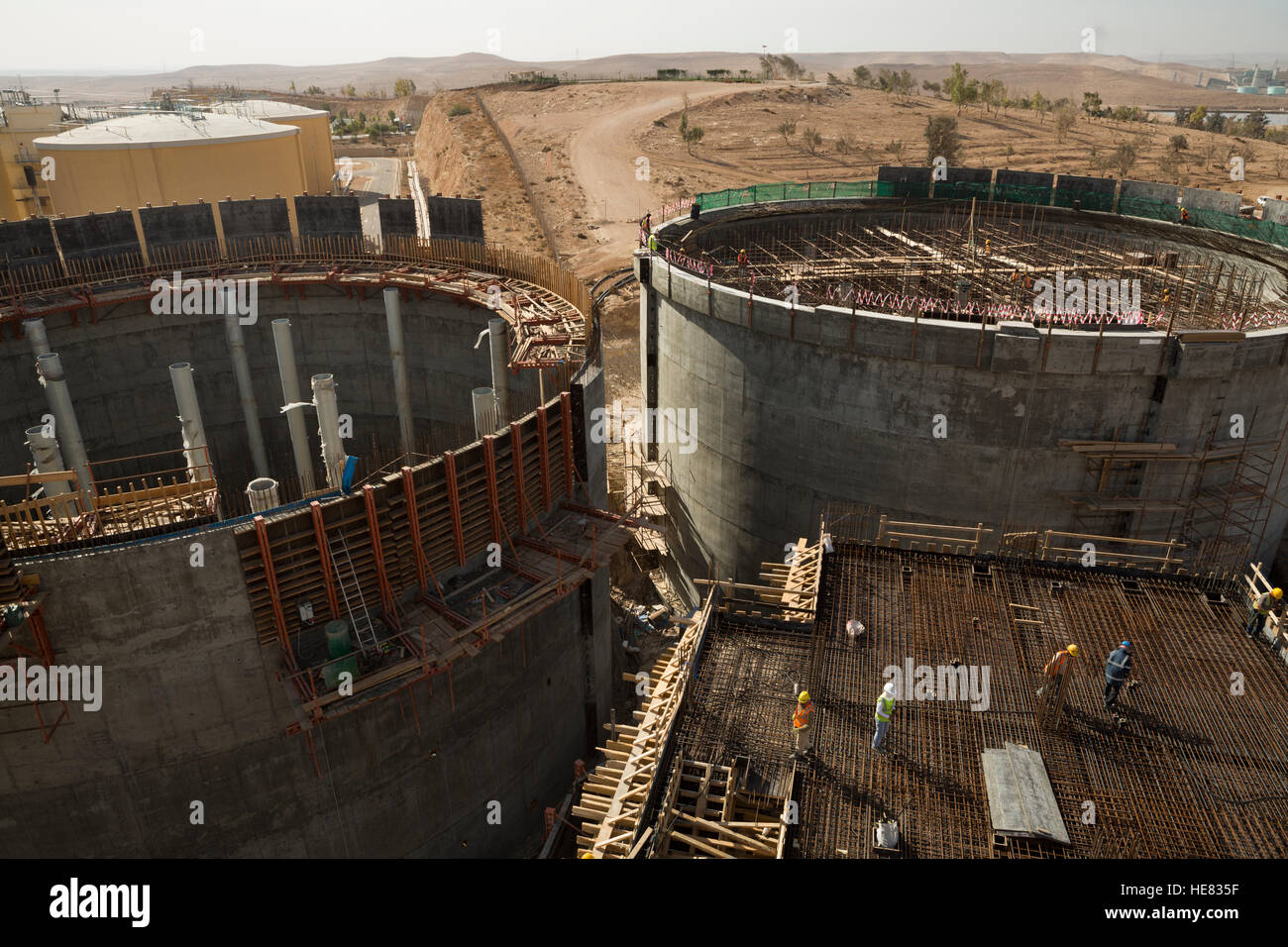 Construction de l'usine de traitement des eaux usées de As-Samra à Aqaba, Jordanie. Banque D'Images
