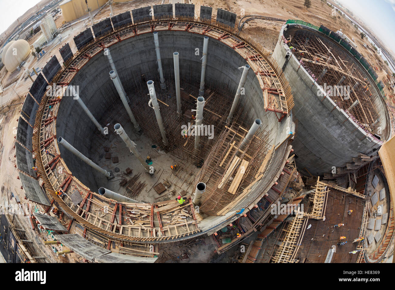 Construction de l'usine de traitement des eaux usées de As-Samra à Aqaba, Jordanie. Banque D'Images