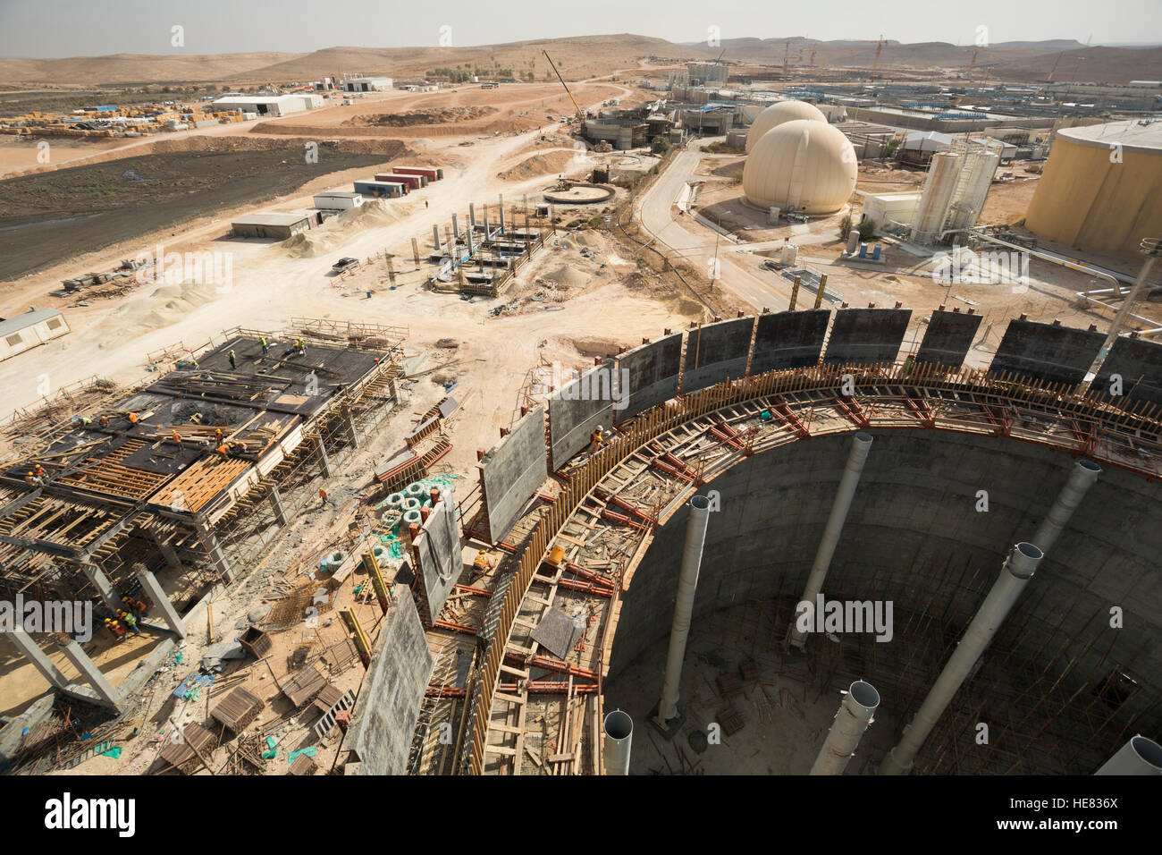 Construction de l'usine de traitement des eaux usées de As-Samra à Aqaba, Jordanie. Banque D'Images