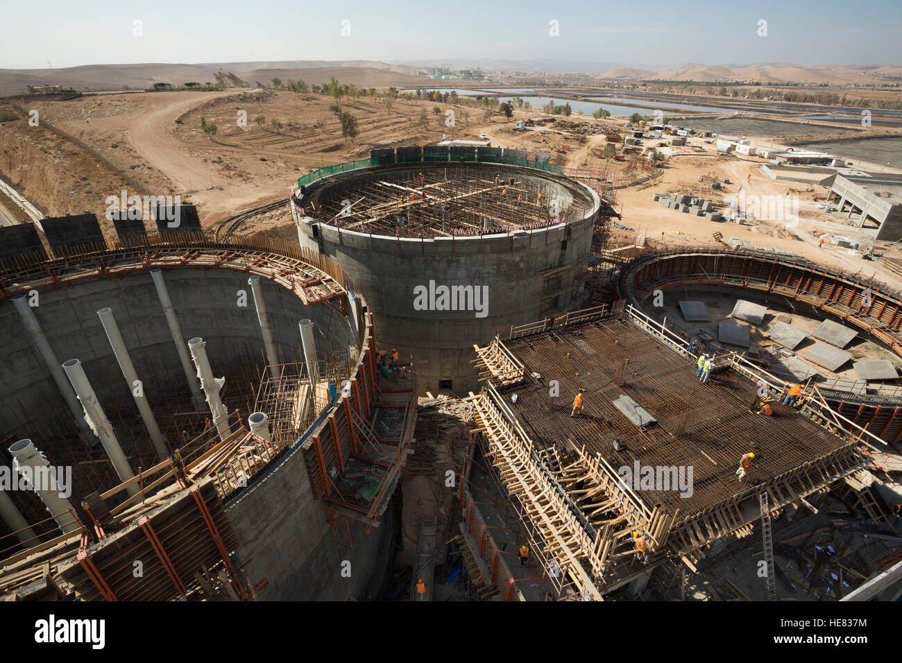 Construction de l'usine de traitement des eaux usées de As-Samra à Aqaba, Jordanie. Banque D'Images