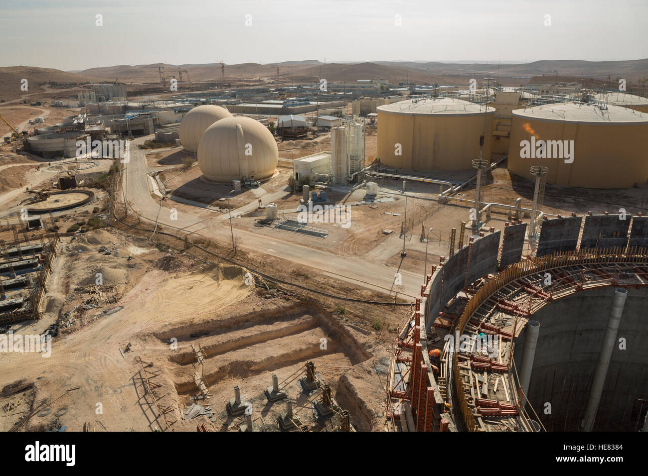 Construction de l'usine de traitement des eaux usées de As-Samra à Aqaba, Jordanie. Banque D'Images