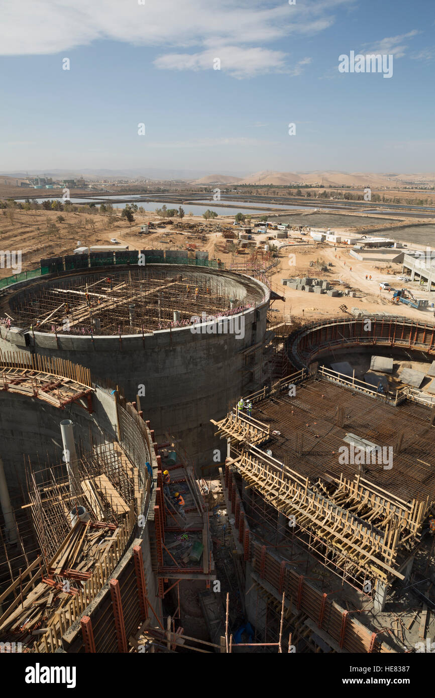 Construction de l'usine de traitement des eaux usées de As-Samra à Aqaba, Jordanie. Banque D'Images