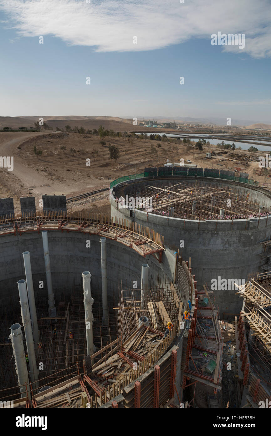 Construction de l'usine de traitement des eaux usées de As-Samra à Aqaba, Jordanie. Banque D'Images