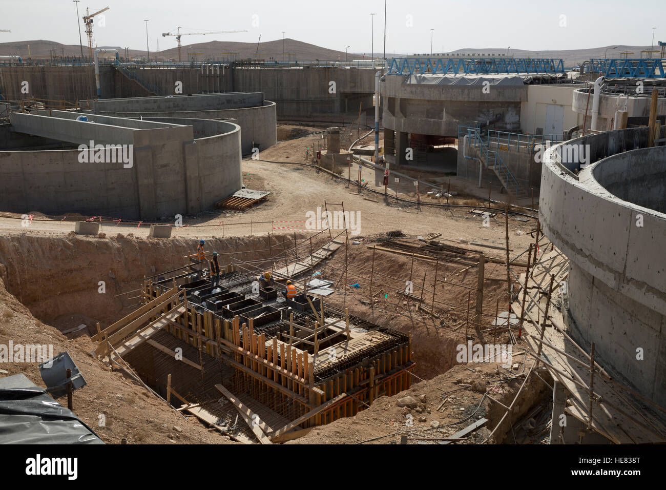 Construction de l'usine de traitement des eaux usées de As-Samra à Aqaba, Jordanie. Banque D'Images