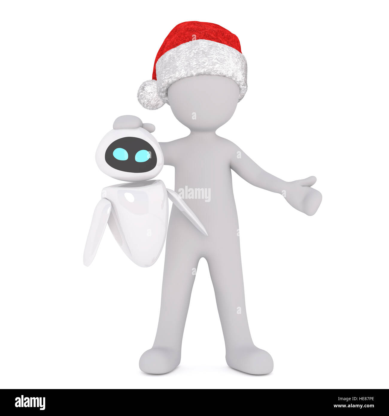 Toon 3d full body in Santa hat holding toy exotiques avec des yeux sur fond blanc Banque D'Images