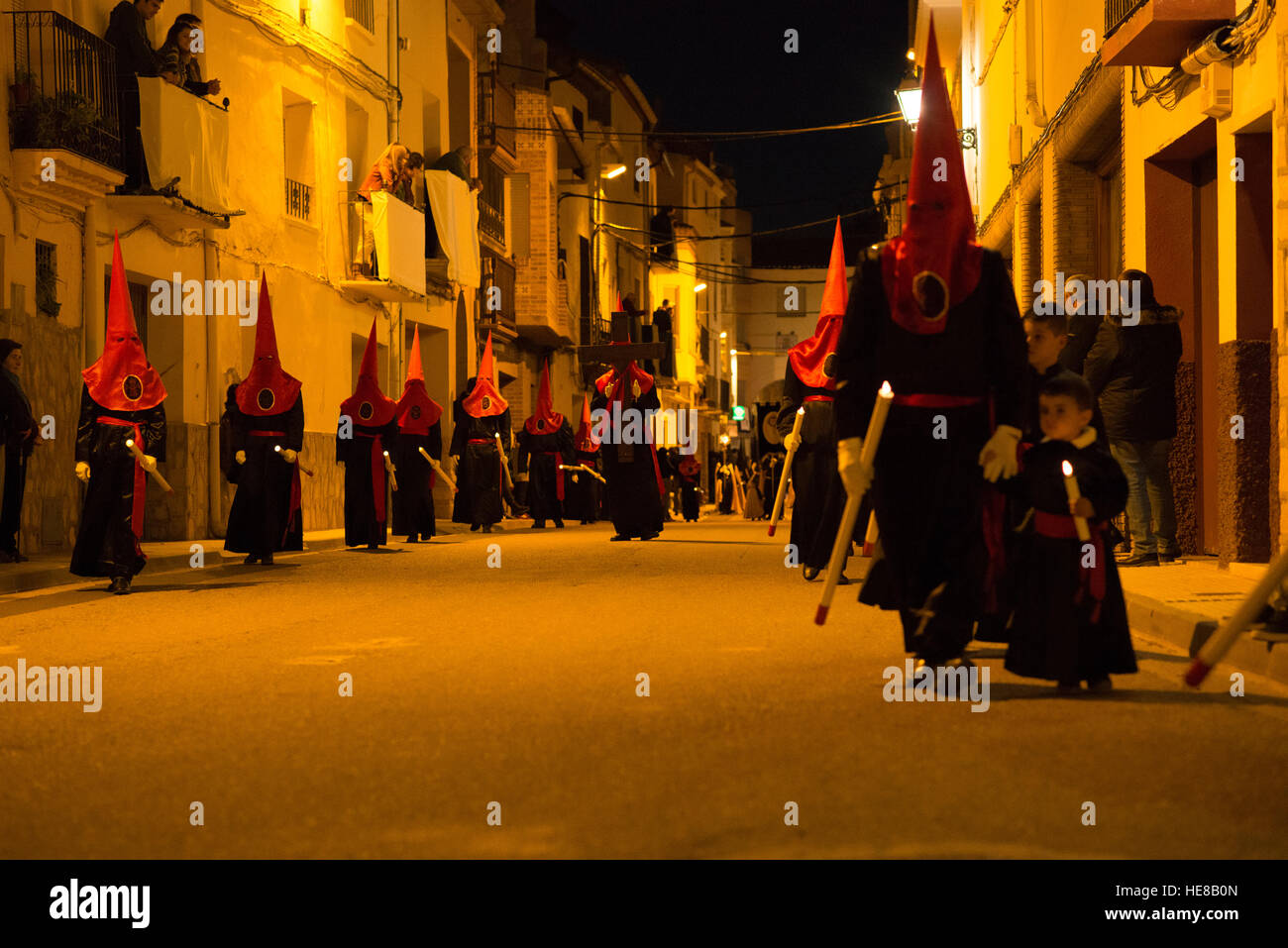 Célébration de la semaine sainte en La Puebla de Hijar, Espagne Banque D'Images