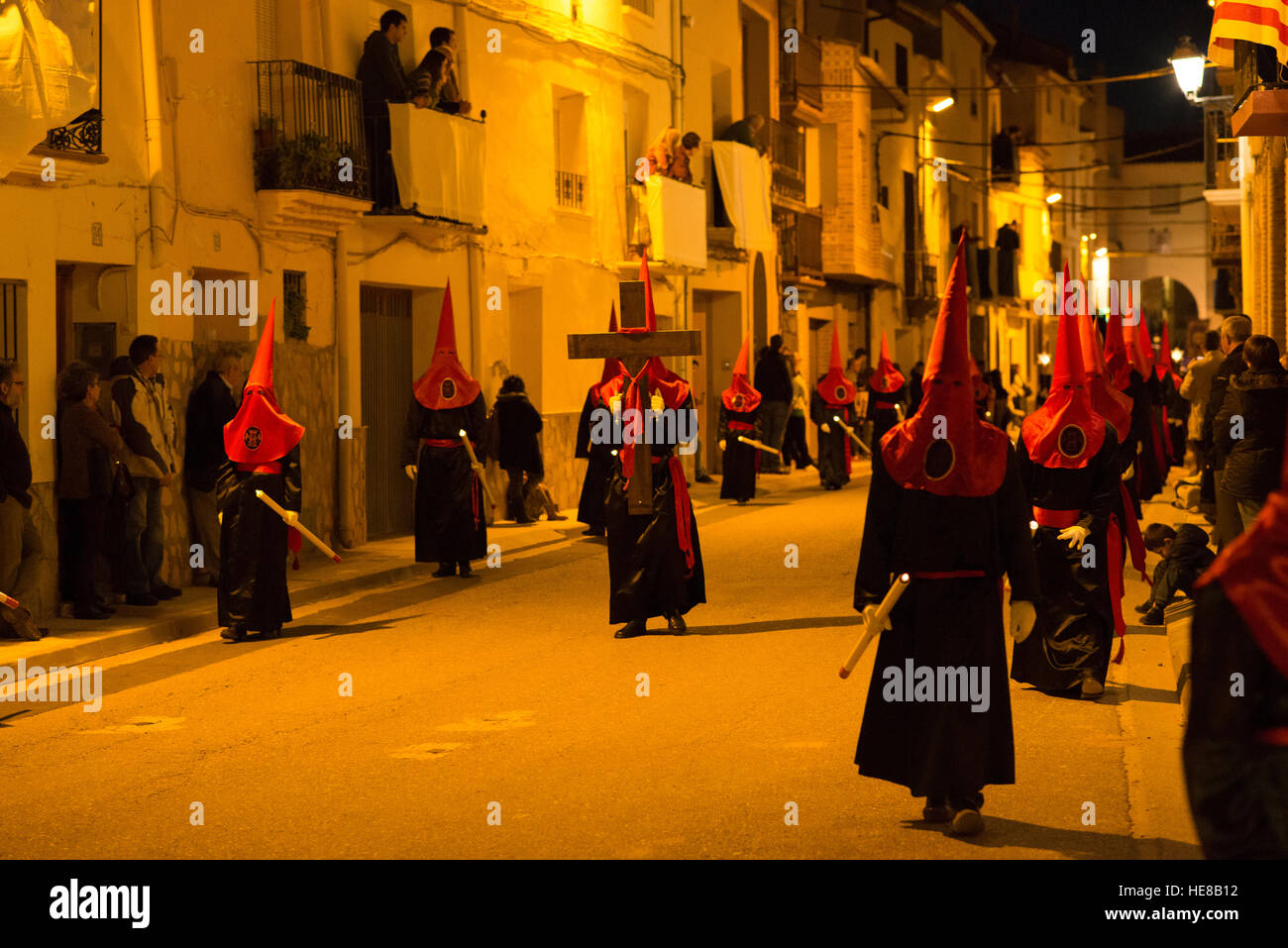 Célébration de la semaine sainte en La Puebla de Hijar, Espagne Banque D'Images