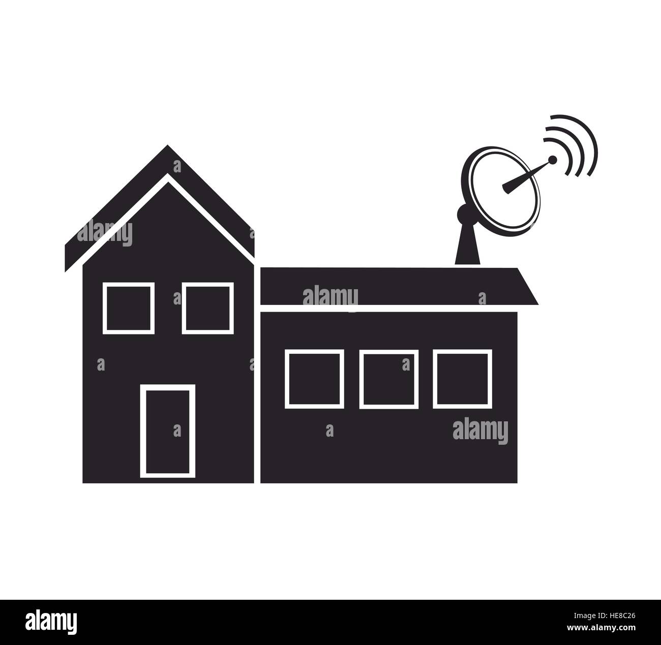 Bâtiment maison avec signal antenne parabolique Illustration de Vecteur