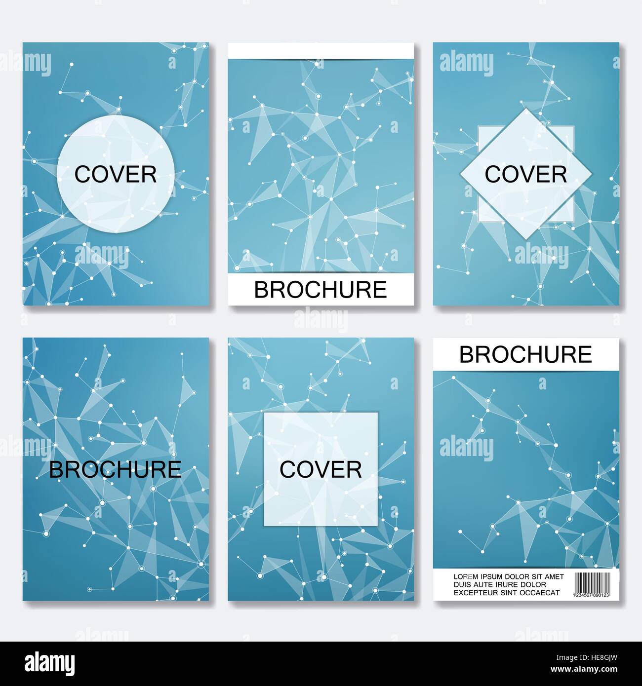 Ensemble de modèles d'affaires pour brochure, flyer, couverture magazine en format A4. Molécule de structure de l'ADN et les neurones. Fond abstrait géométrique. La médecine, Illustration de Vecteur