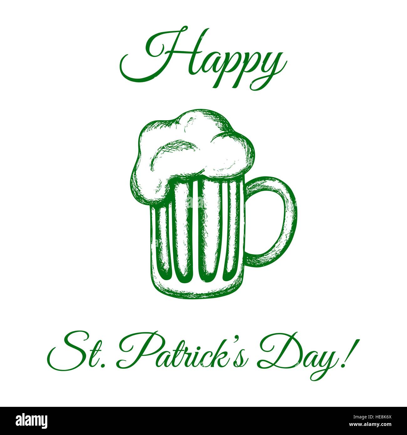 Vector illustration dessinée à la main d'une bière. Boisson traditionnelle pour le jour de la Saint Patrick. Saint Patrick's Day celebration design. Illustration de Vecteur