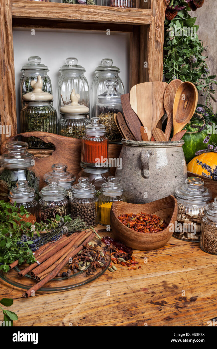 Herbes et épices séchées Banque D'Images