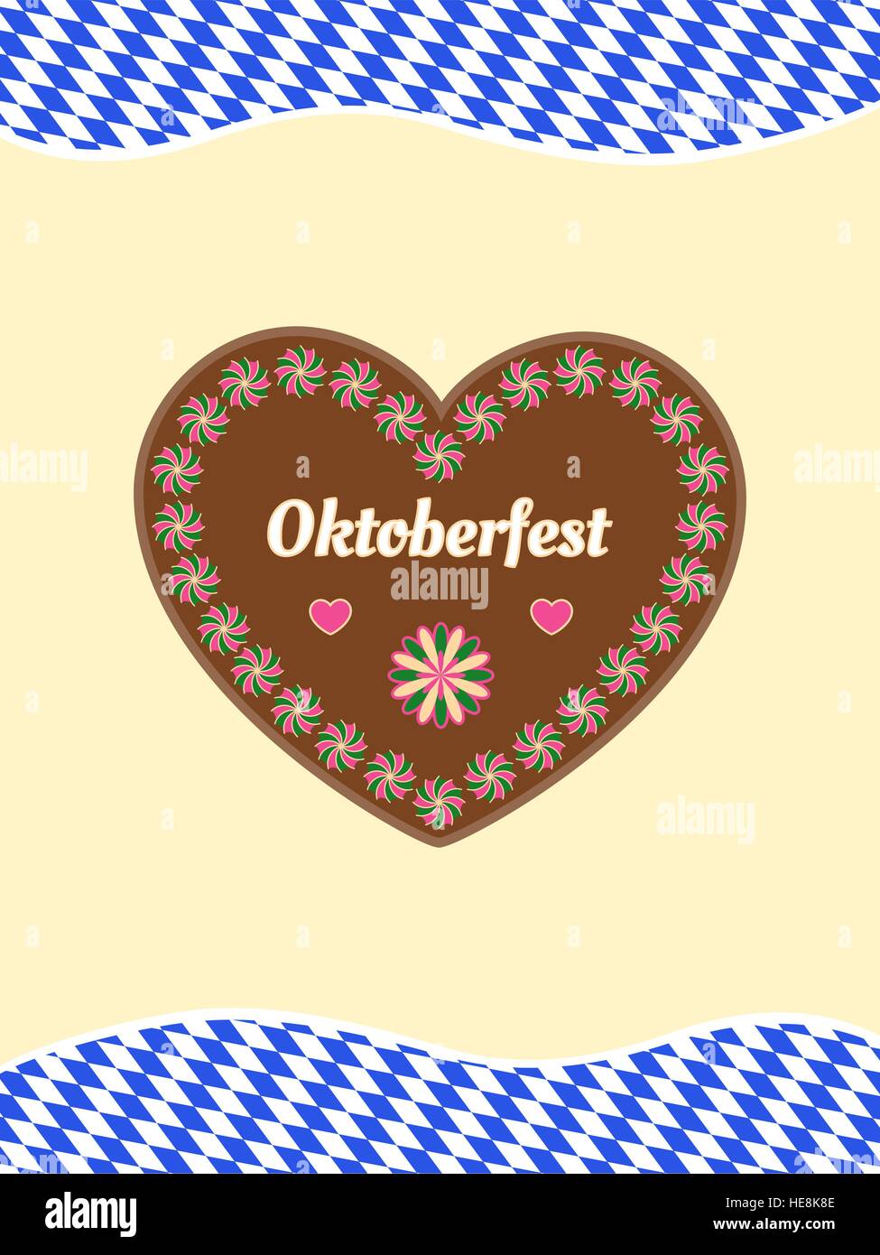 Oktoberfest fête fond avec un cœur d'épices traditionnelles bavaroises et cookie drapeau. Illustration de Vecteur