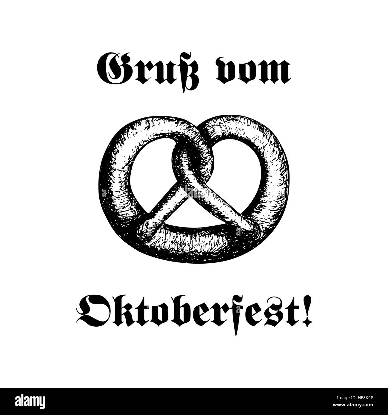 Vector illustration dessinée à la main d'un bretzel. Célébration de l'Oktoberfest. Texte en allemand : "Salutations de Oktoberfest !' Illustration de Vecteur