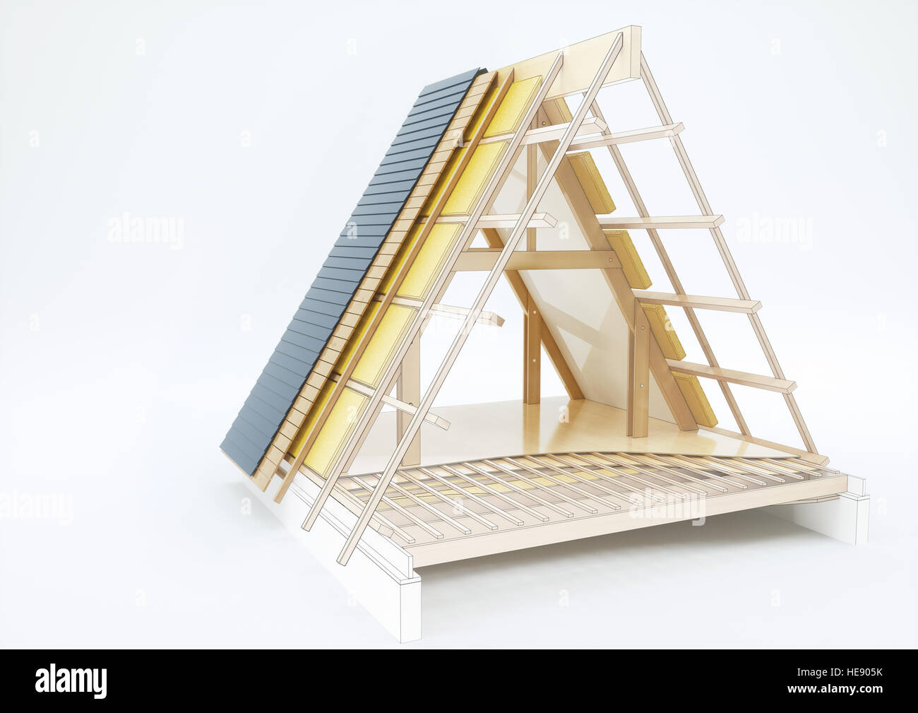 Dessin de conception d'un toit avec des détails techniques - le rendu 3D Banque D'Images