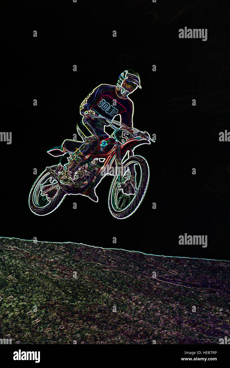 Rider Motocross racing en course - image manipulée numériquement avec bords rougeoyants, Résumé Sport / le Sport et Sport Banque D'Images