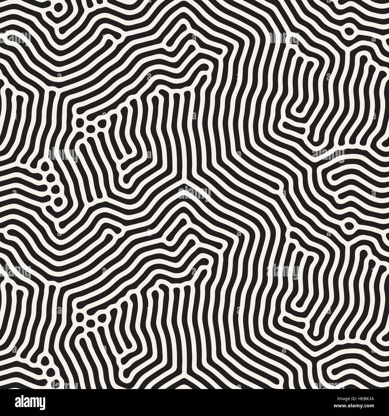 Lignes arrondies irrégulières organique. Seamless Vector motif en noir et blanc. Illustration de Vecteur