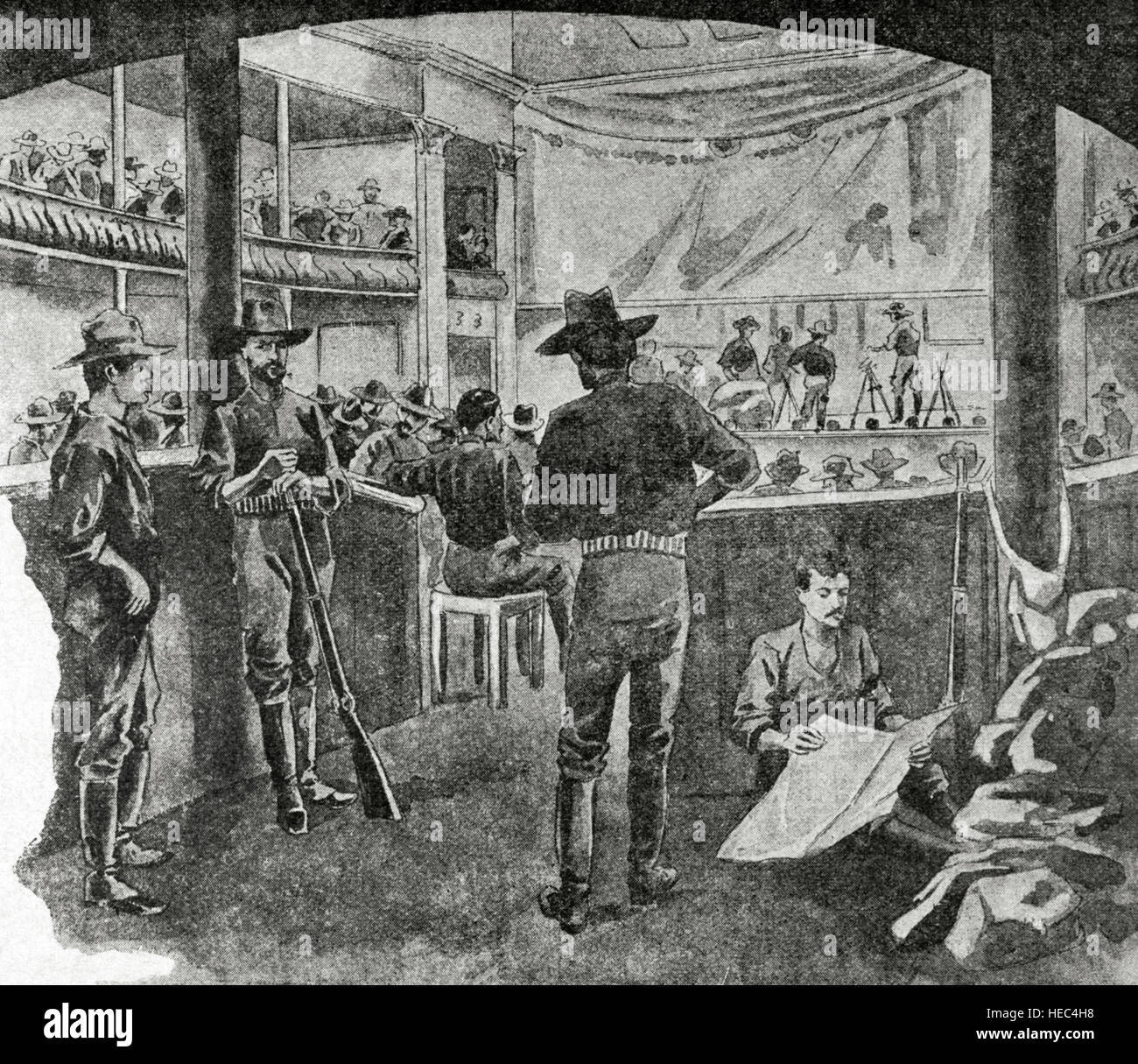 Guerre hispano-américaine, entre l'Espagne et les États-Unis en 1898, en raison de l'intervention américaine dans la guerre d'indépendance cubaine. Les troupes yankees cantonnés dans le théâtre de Santiago de Cuba. La gravure. ' La Ilustración Iberíca', 1898. Banque D'Images