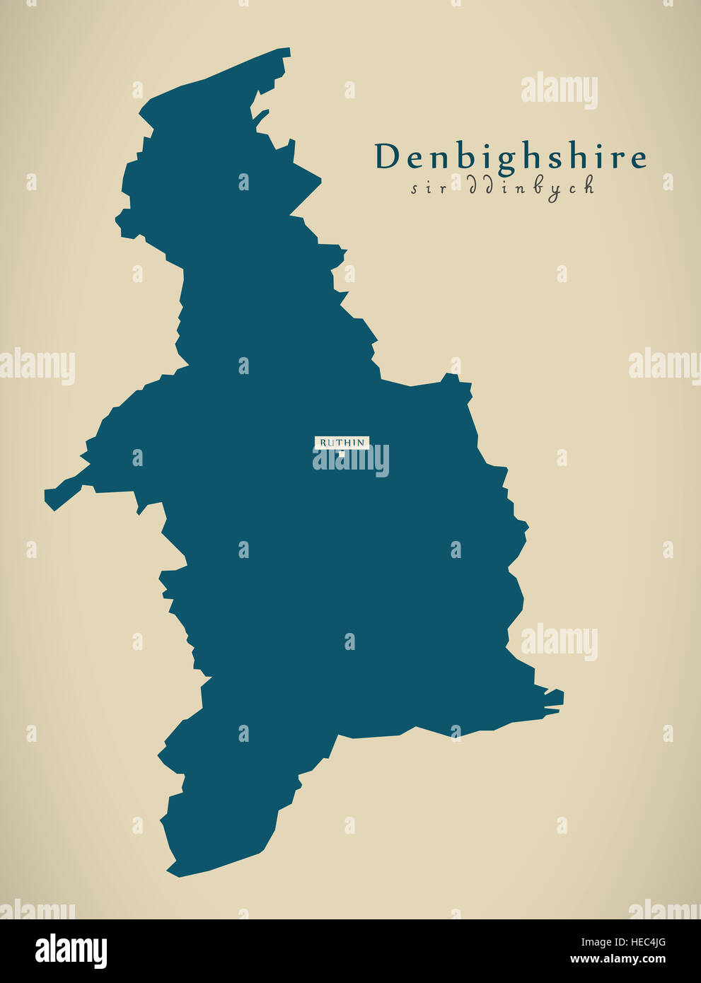 Carte moderne - Denbighshire Wales UK illustration Banque D'Images