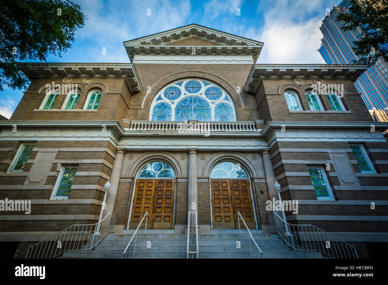 L'église historique, à l'Uptown Charlotte, Caroline du Nord. Banque D'Images