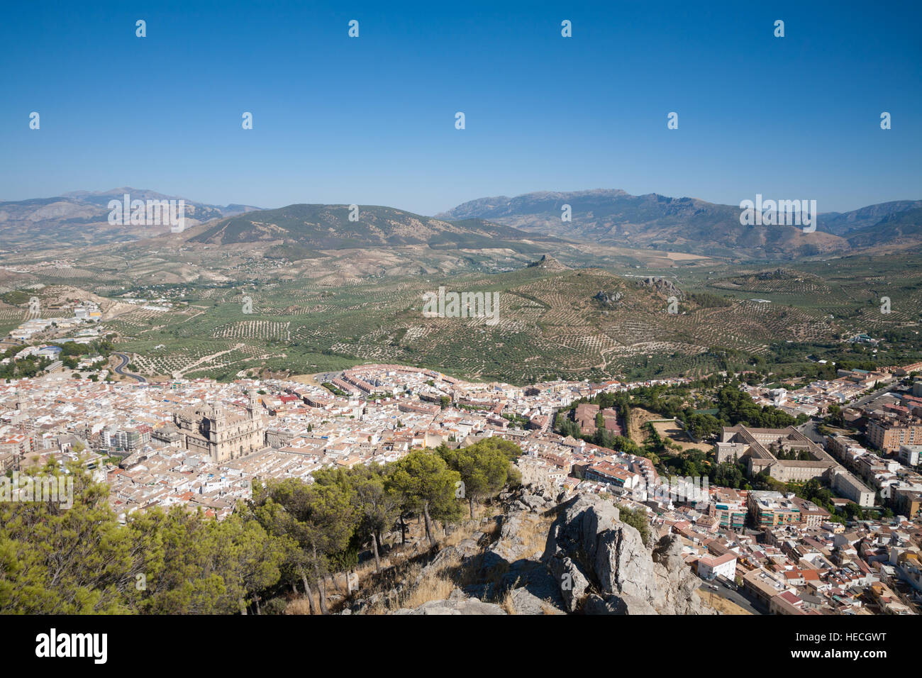 Vue Aérienne Vue de la ville de Jaén, Andalousie, Espagne Europe, avec la cathédrale de la renaissance de l'Asunción, du XVI siècle Banque D'Images