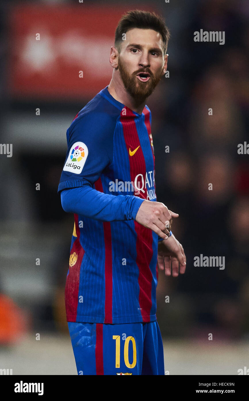 Barcelone, Espagne. Dec 18, 2016. Lionel Messi (FC Barcelone), au cours de la Liga match de foot entre FC Barcelone et du RCD Espanyol, au Camp Nou à Barcelone, en Espagne, dimanche, Décembre 18, 2016. Foto : S.Lau © dpa/Alamy Live News Banque D'Images