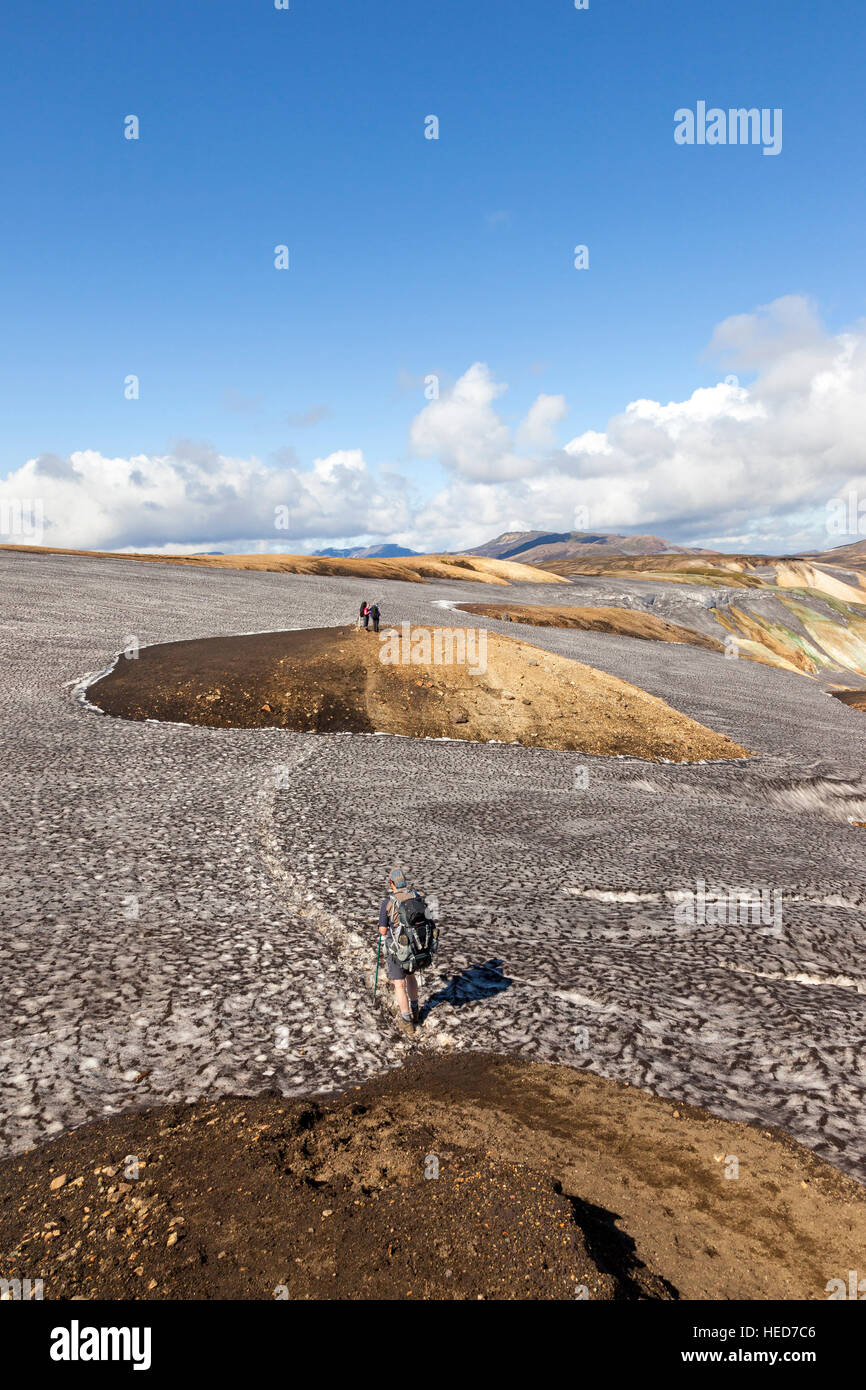 Randonneurs sur le sentier de randonnée Laugavegur Islande Banque D'Images