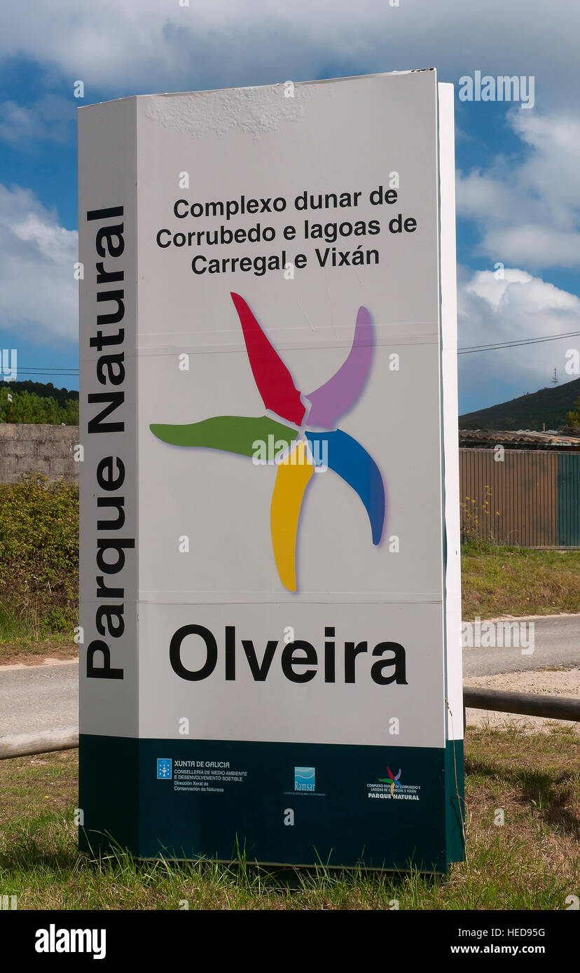 Parc naturel des Dunas de Corrubedo y y Lagunas de Carregal Vixan (poster), Olveira, Ribeira, province de La Corogne, une région de Galice, Espagne, Europe Banque D'Images
