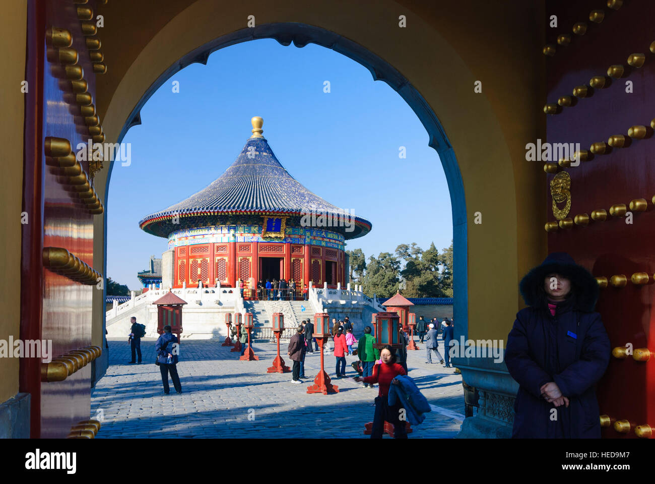 Peking : Temple du Ciel (Tiantan) ; Hall de la voûte des cieux, Beijing, Chine Banque D'Images