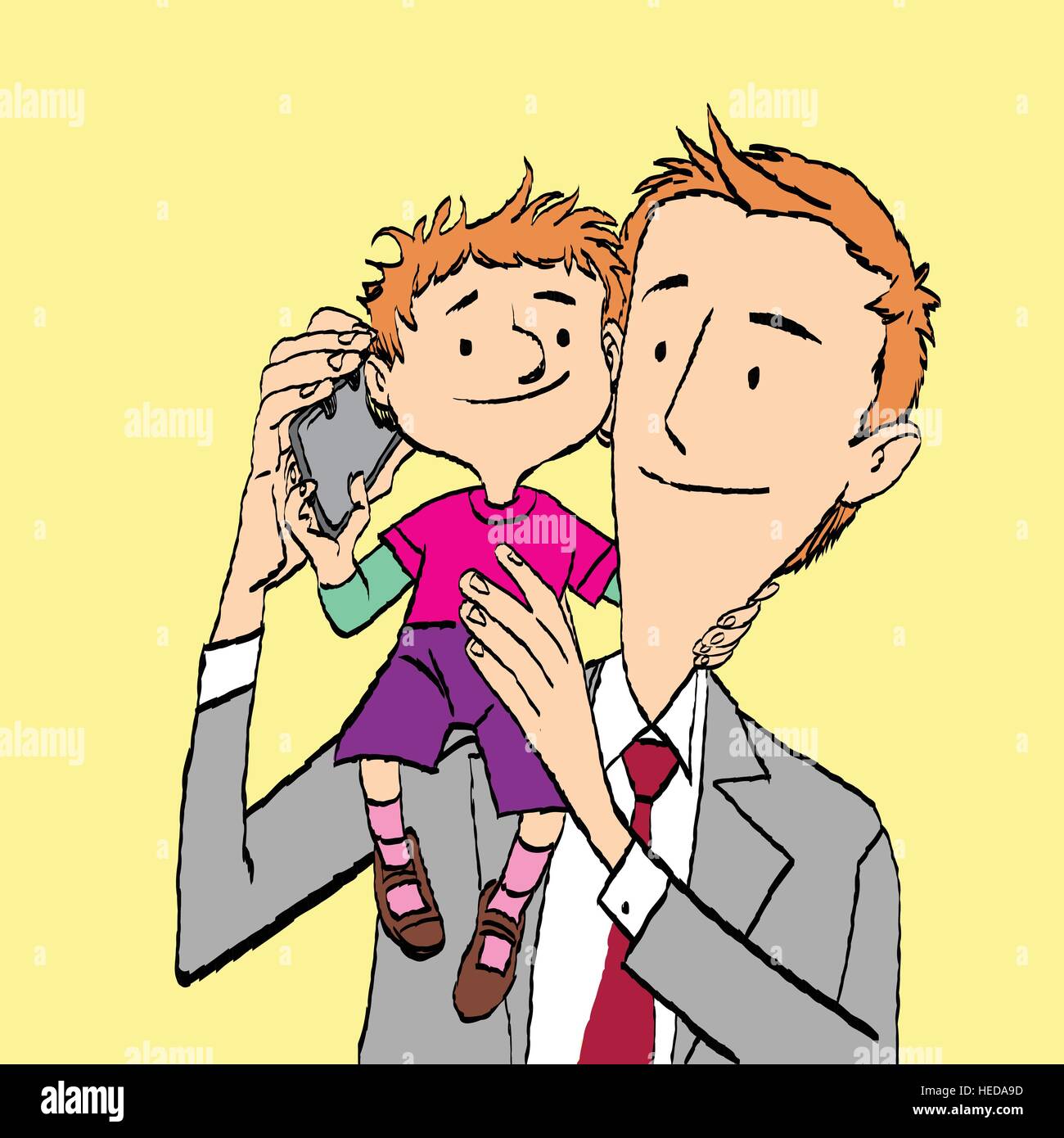 Père et fils à parler sur le smartphone Illustration de Vecteur