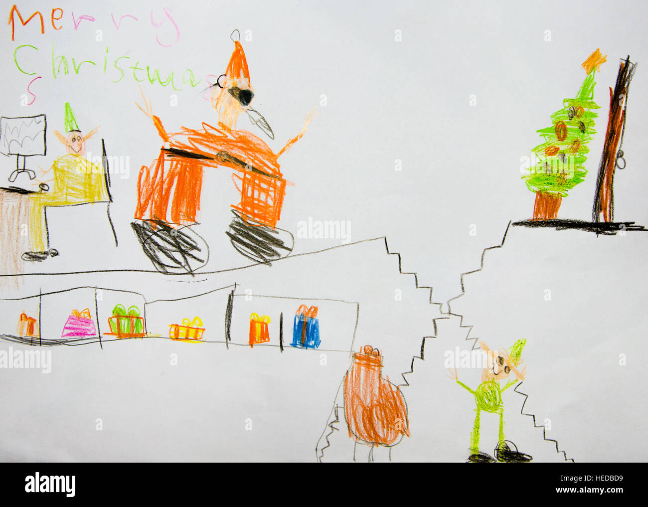 La peinture de l'enfant de Noël scène sur une feuille de papier blanc Banque D'Images