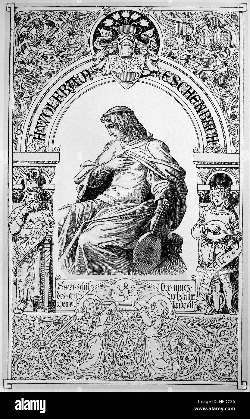 Wolfram von Eschenbach, c.1160/80-c.1220, était un chevalier et poète allemand, à partir d'une gravure sur bois de 1880, l'amélioration numérique Banque D'Images