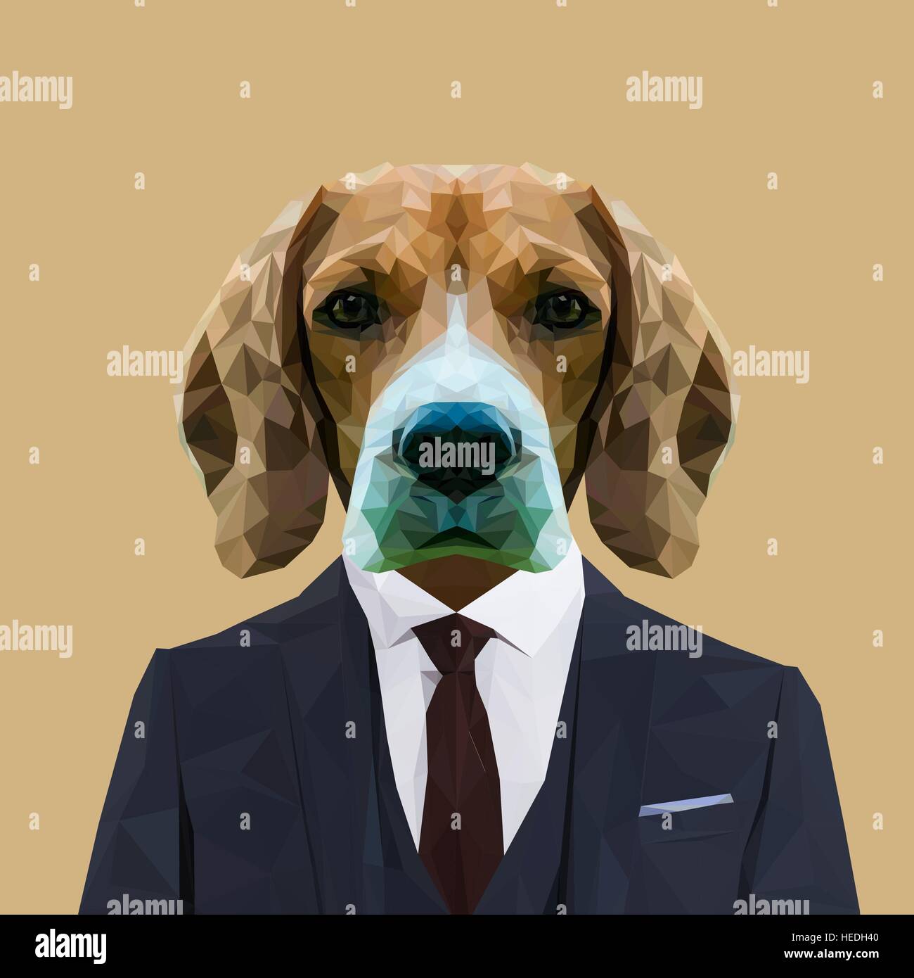 Beagle chien animal habillés en costume bleu marine avec cravate rouge. Homme d'affaires. Vector illustration. Illustration de Vecteur