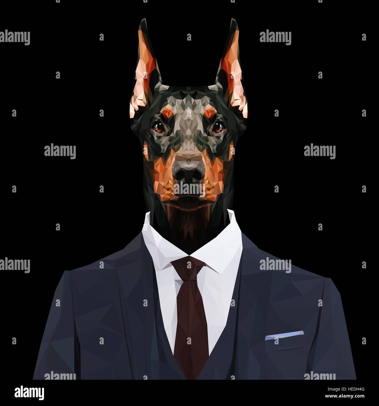 Doberman chien animal habillés en costume bleu marine avec cravate rouge. Homme d'affaires. Vector illustration. Illustration de Vecteur