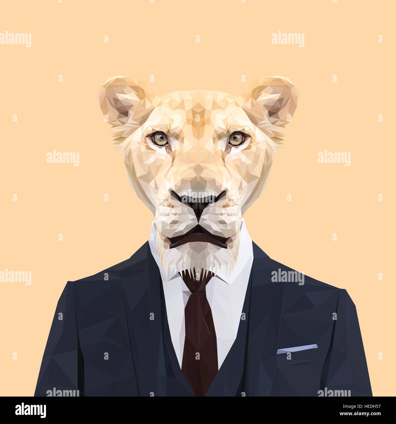 Lionne animal habillés en costume bleu marine avec cravate rouge. Homme d'affaires. Vector illustration. Illustration de Vecteur