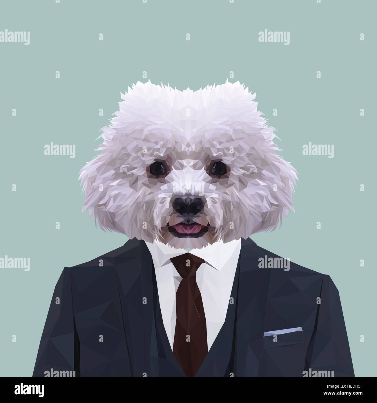 Bichon chien animal habillés en costume bleu marine avec cravate rouge. Homme d'affaires. Vector illustration. Illustration de Vecteur