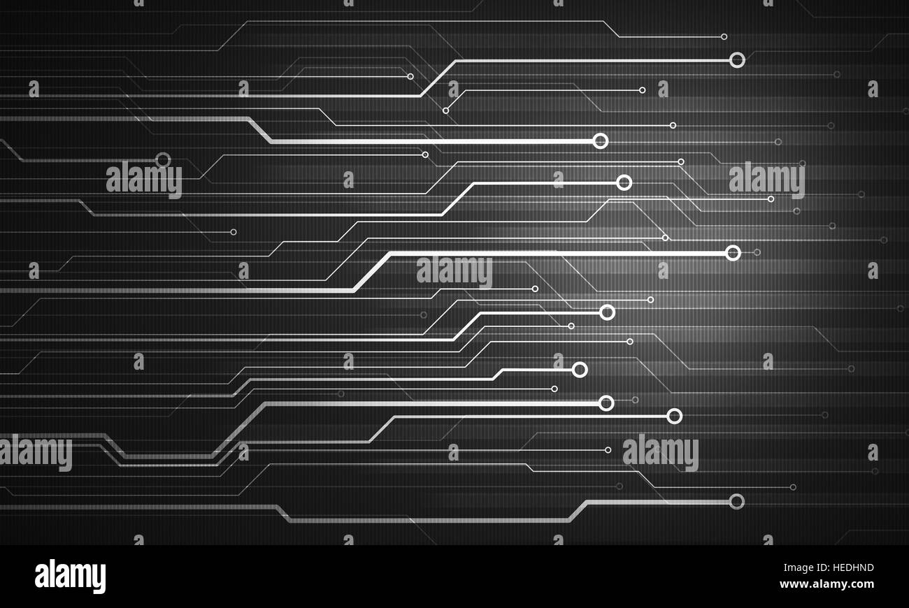 Noir blanc numérique futuriste concept image avec puce de circuit sur fond sombre. Banque D'Images