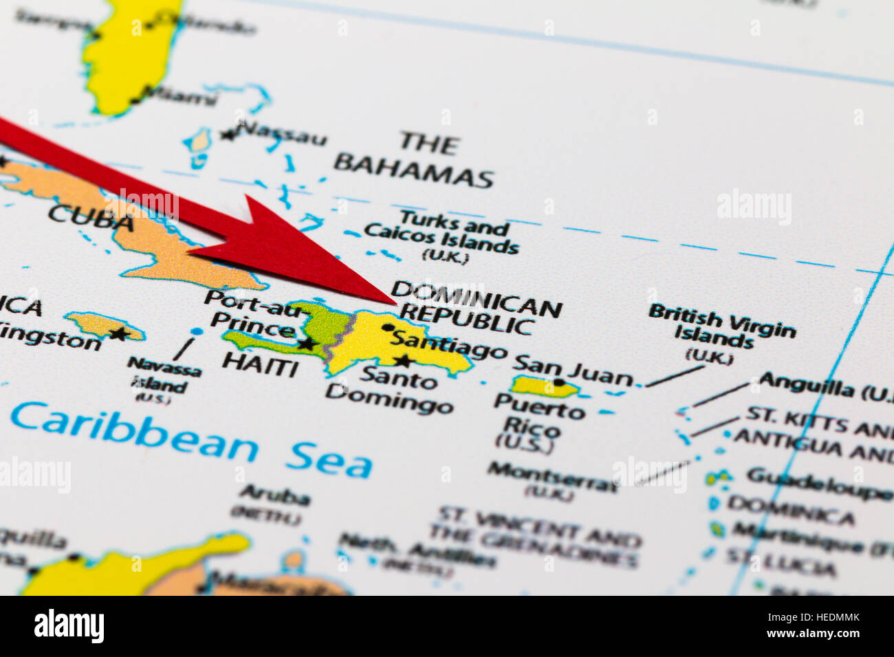 Flèche rouge pointant République dominicaine sur le site de l'amérique du continent et des Caraïbes Banque D'Images