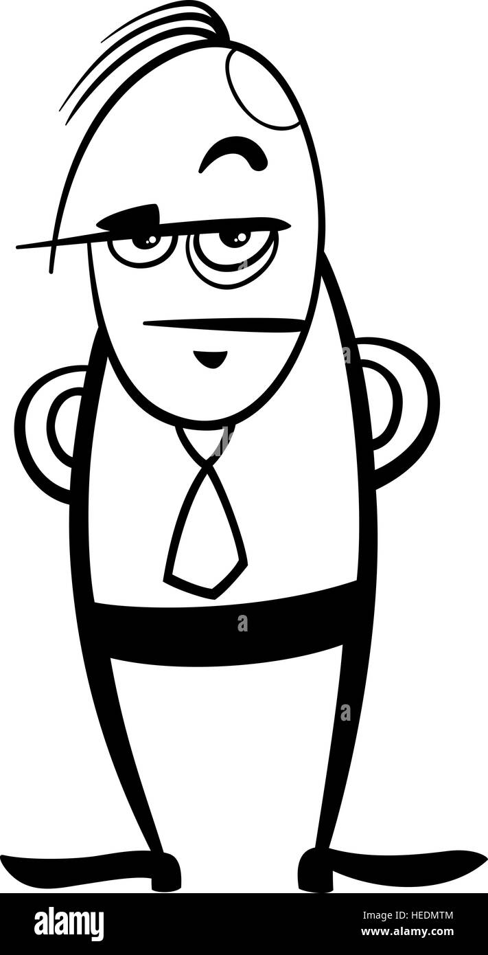 Cartoon noir et blanc Illustration de Manager ou patron caractère d'affaires Illustration de Vecteur