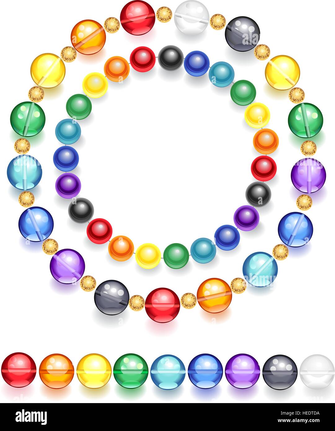 Deux colliers de perles transparents et opaques, faites de verre de couleur Illustration de Vecteur