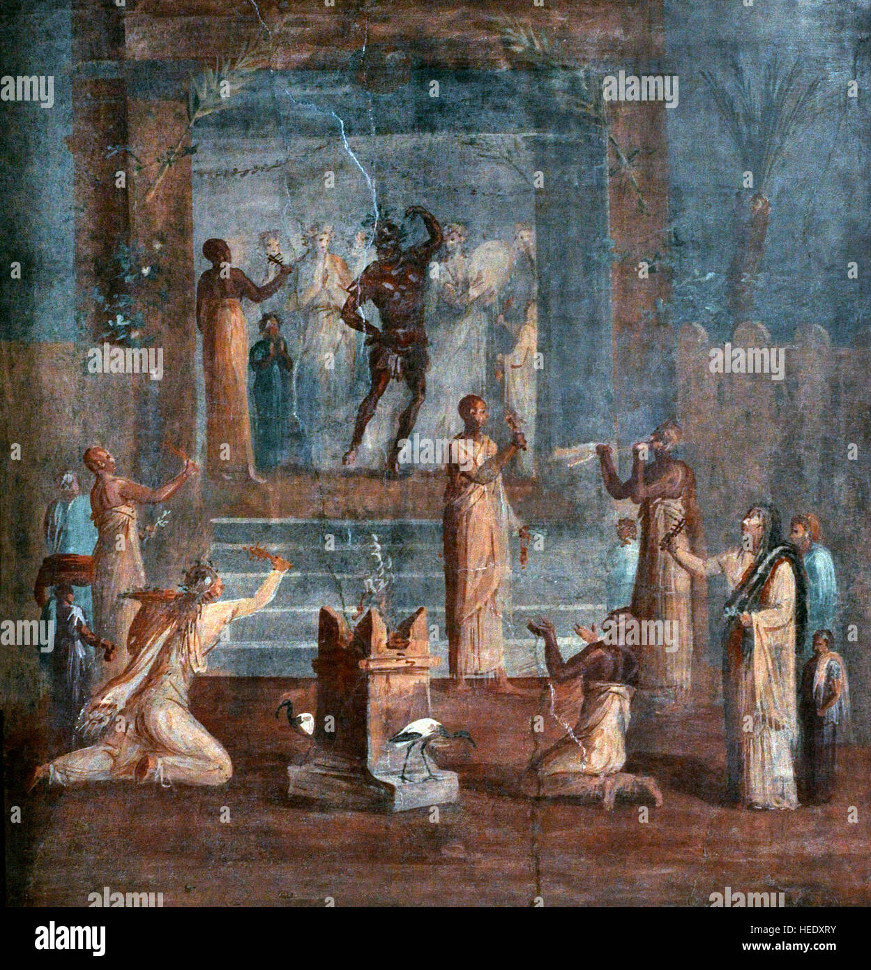 Cérémonie. Culte d'Isis. 1er siècle après JC. Déguisé en prêtre Bes effectue une danse rituelle. D'Herculanum. L'Italie. Musée Archéologique National, Naples. L'Italie. Banque D'Images