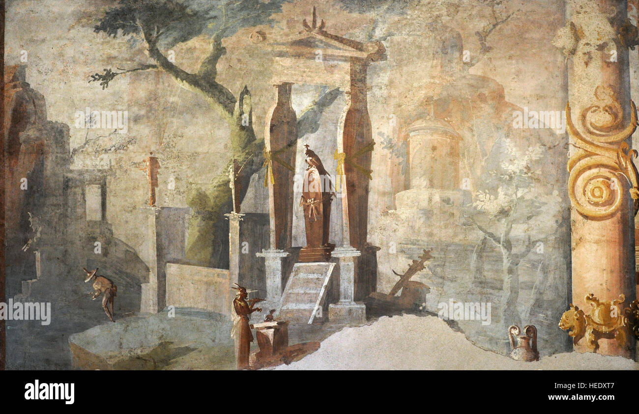 Époque Romaine. Paysage avec cérémonie en l'honneur d'Osiris. L'Ekklesiasterion. Temple d'Isis. Pompéi. L'Italie. Musée Archéologique National, Naples. L'Italie. Banque D'Images