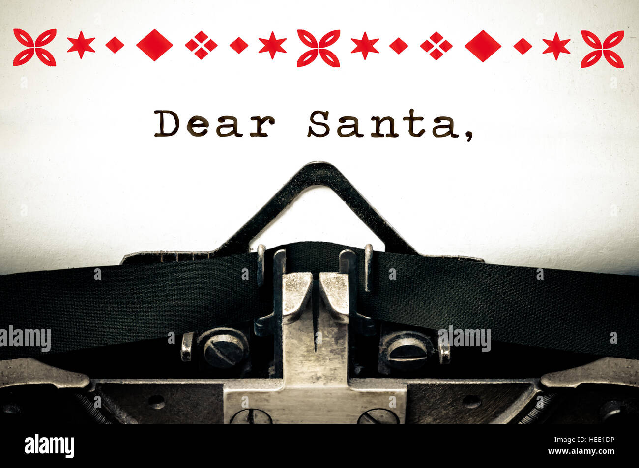 Cher Père Noël, machine à écrire un message écrit Banque D'Images